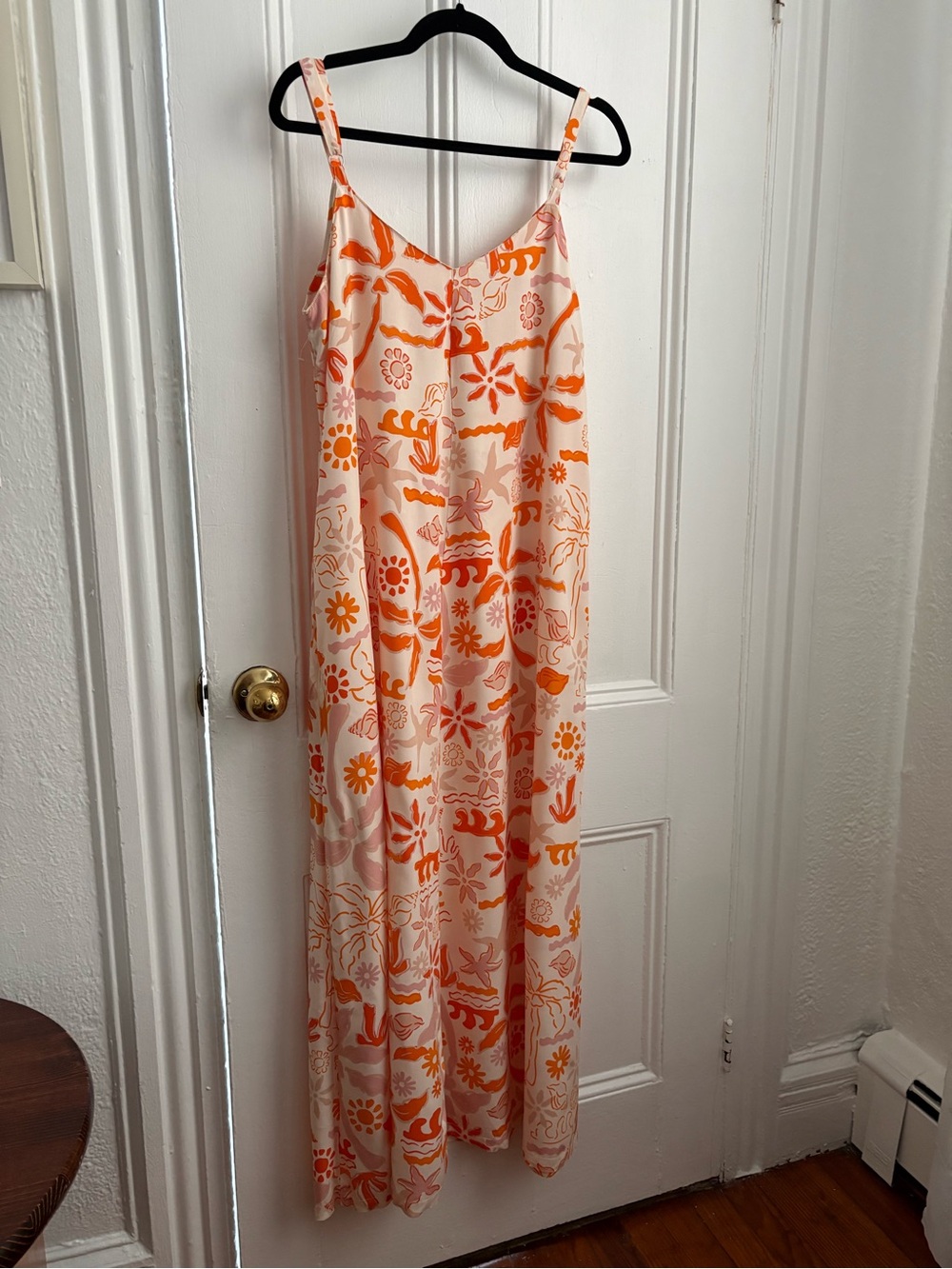 Cream and Orange Floral Maxi Slip Dress